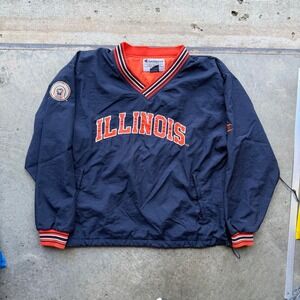 Vintage Champion Illinois Fighting Illini V-Neck Windbreaker Navy Blue 2XL